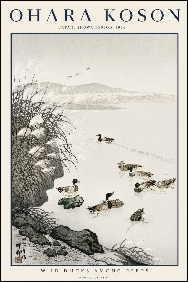 Ohara Koson Wild Ducks Among Reeds No3 - Plakat