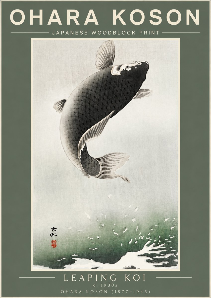 Ohara Koson Leaping Koi II No2 - Plakat
