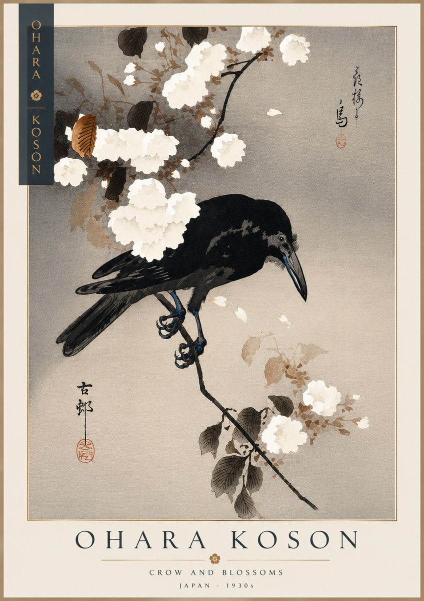 Ohara Koson Crow and Blossoms II No3 - Plakat