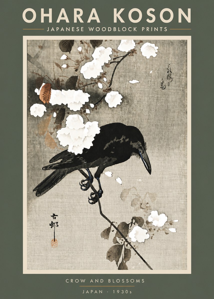 Ohara Koson Crow and Blossoms II No5 - Plakat