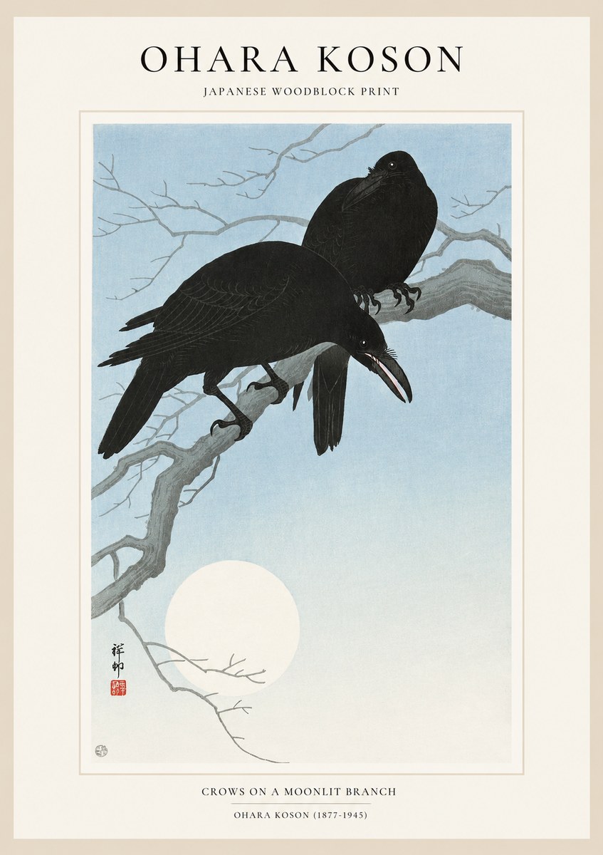 Ohara Koson Crows on a Moonlit Branch No1 - Plakat
