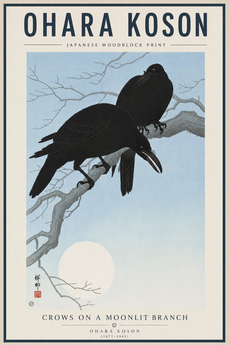 Ohara Koson Crows on a Moonlit Branch No5 - Plakat