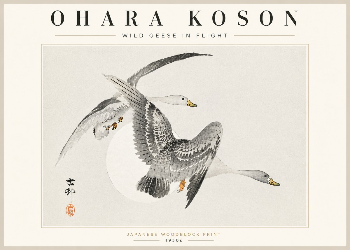 Ohara Koson Wild Geese in Flight I No5 - Plakat
