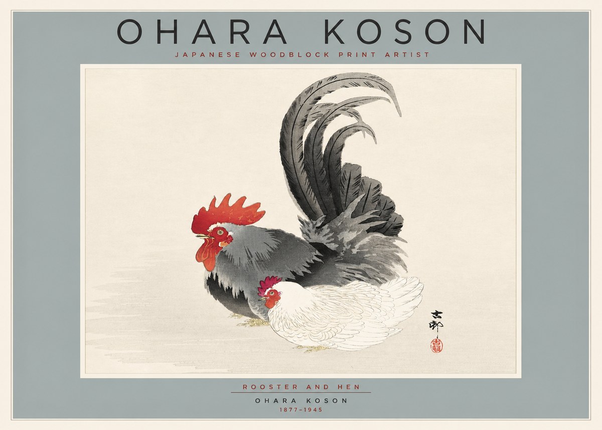 Ohara Koson Rooster and Hen I No2 - Plakat