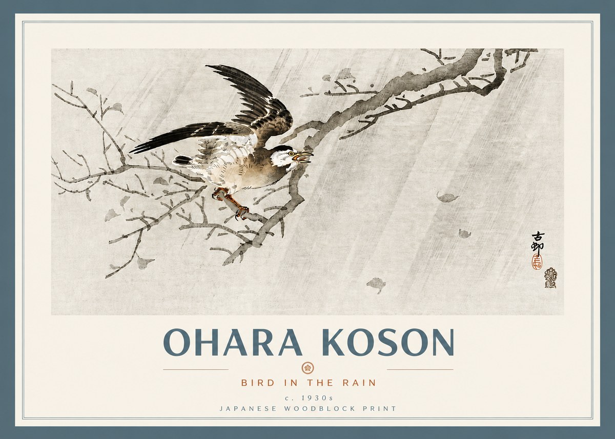 Ohara Koson Bird in the Rain No4 - Plakat