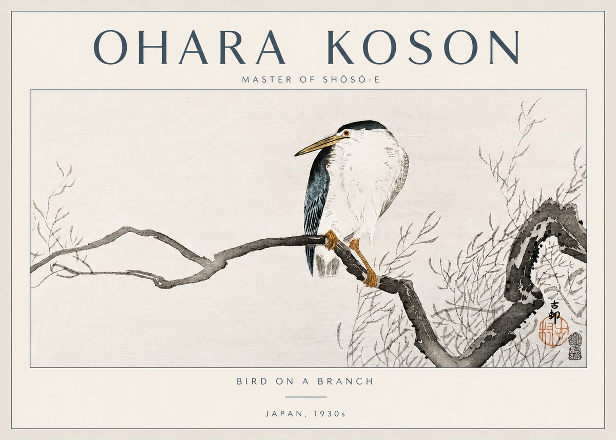 Ohara Koson Bird on a Branch II No6 - Plakat