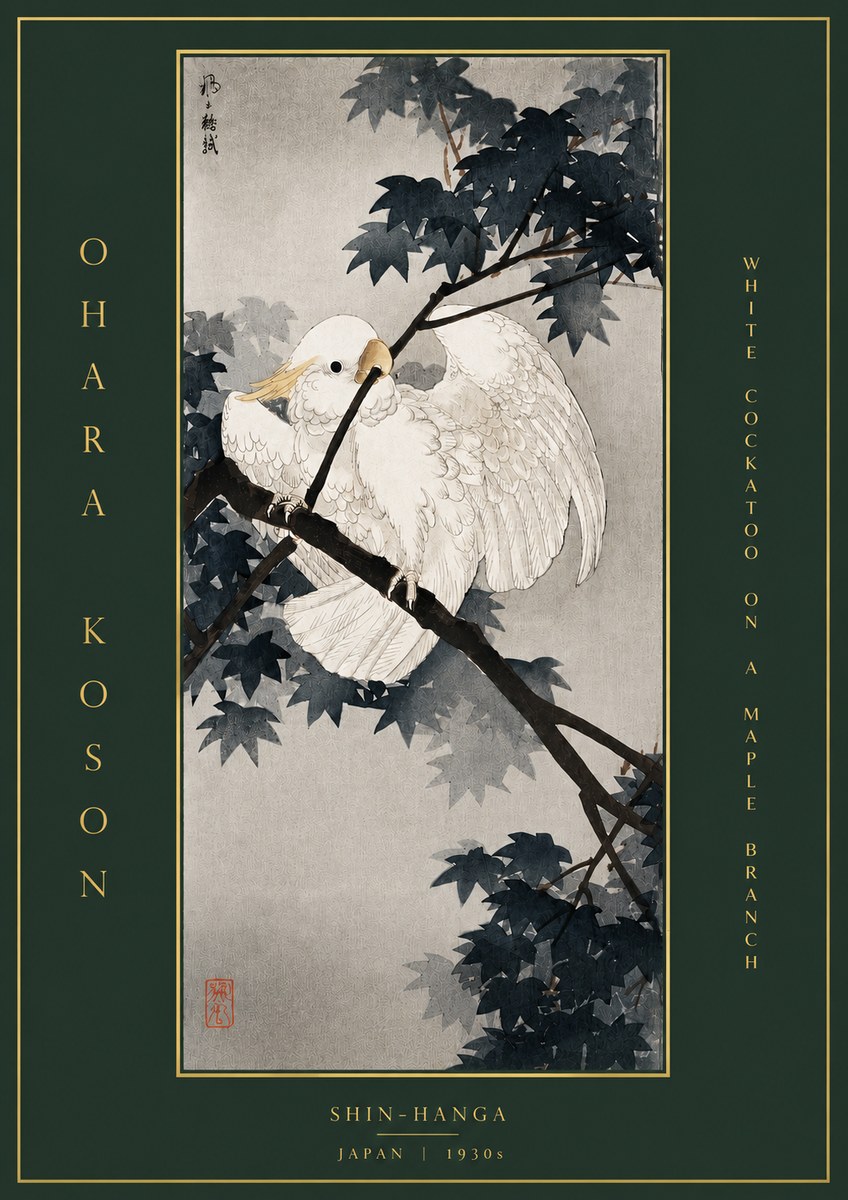 Ohara Koson White Cockatoo on a Maple Branch No5 - Plakat