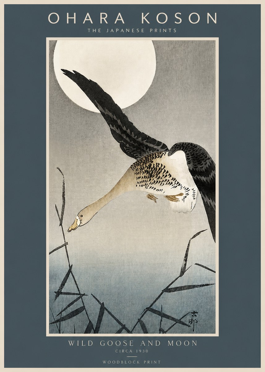 Ohara Koson Wild Goose and Moon No2 - Plakat