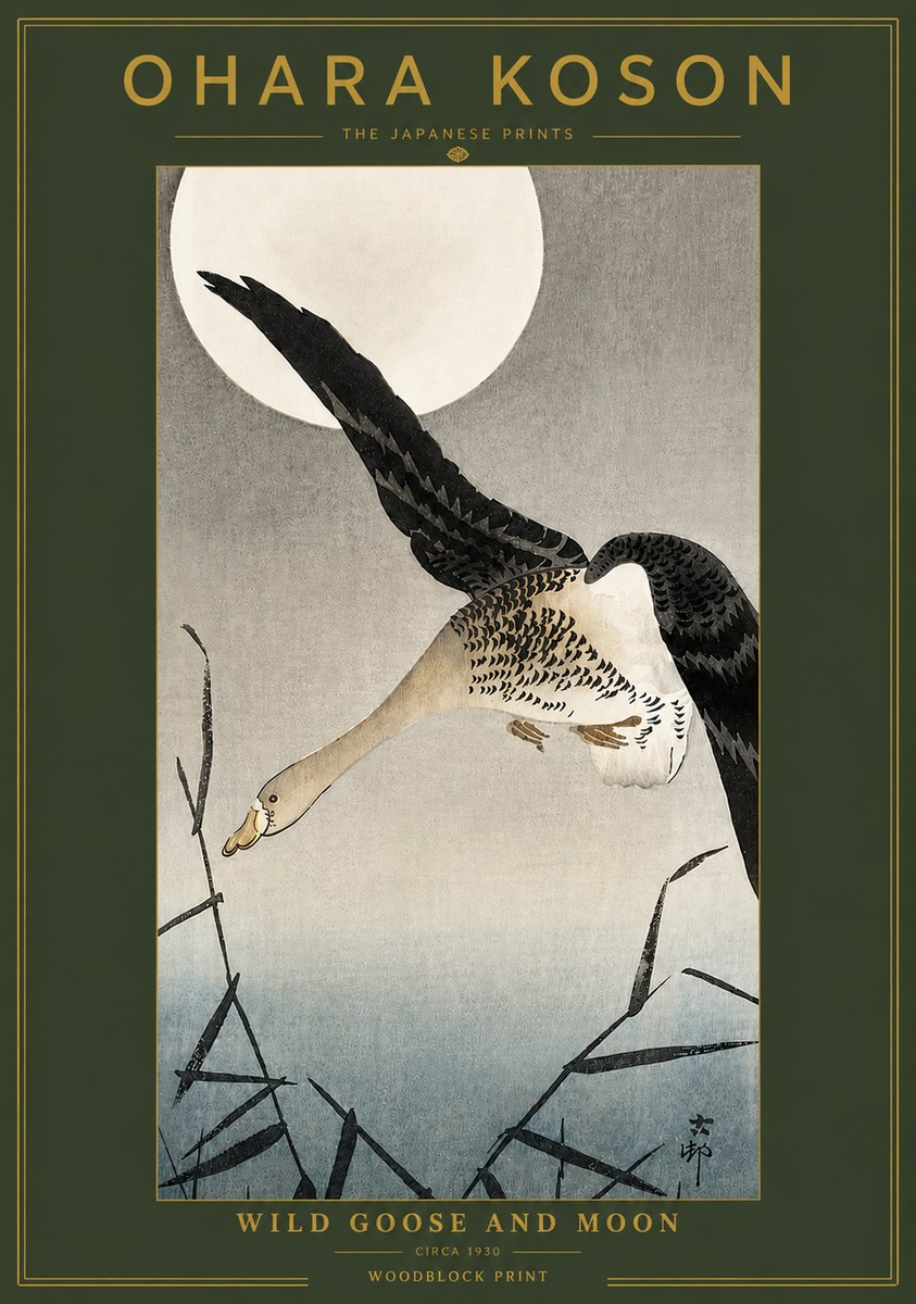 Ohara Koson Wild Goose and Moon No4 - Plakat