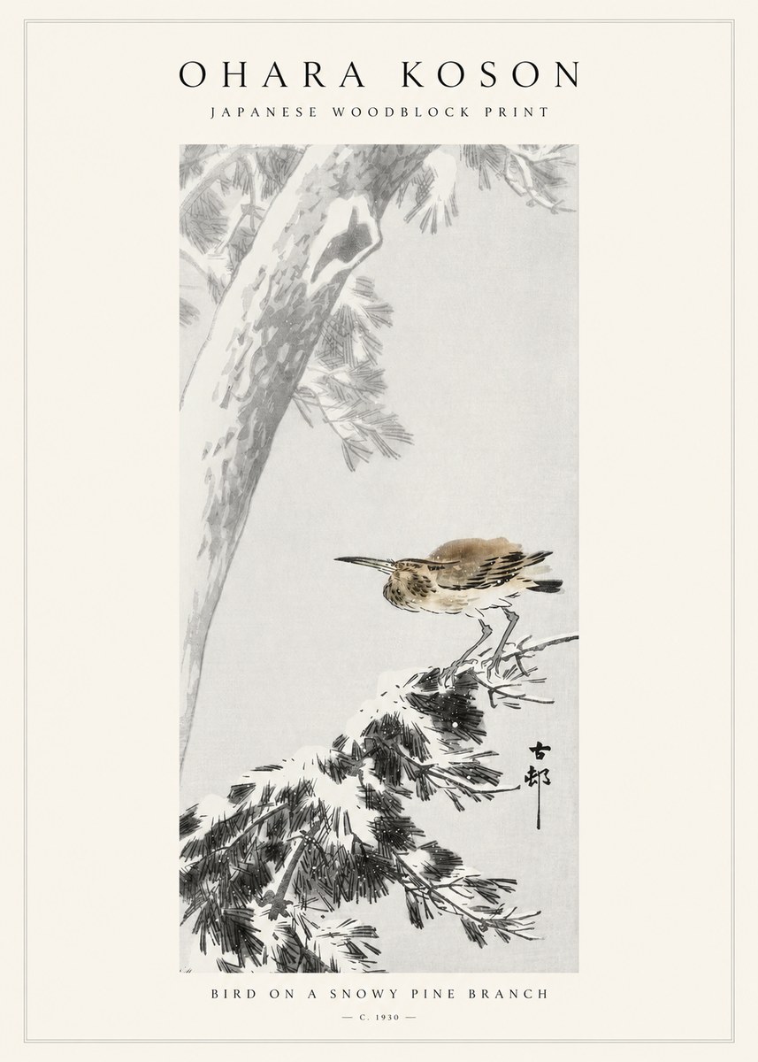 Ohara Koson Bird on a Snowy Pine Branch No1 - Plakat