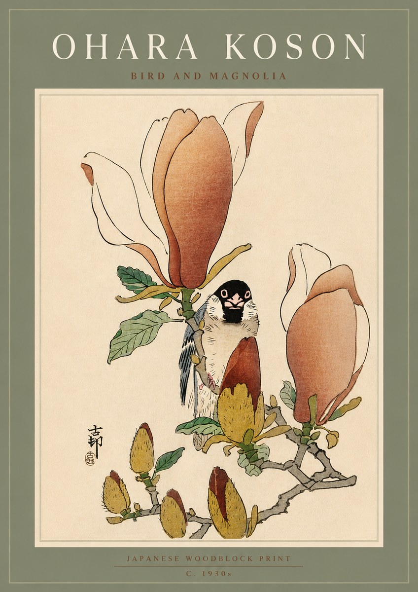 Ohara Koson Bird and Magnolia No5 - Plakat