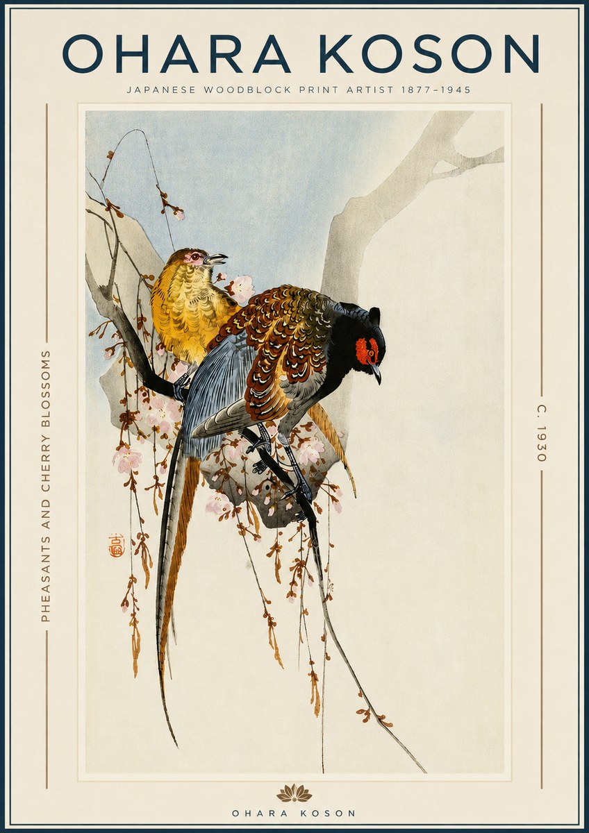 Ohara Koson Pheasants and Cherry Blossoms I No3 - Plakat