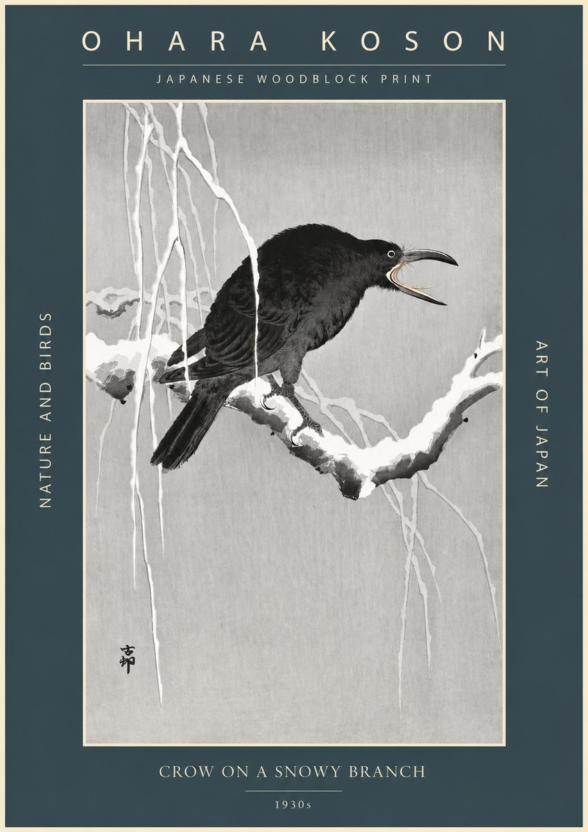 Ohara Koson Crow on a Snowy Branch II No2 - Plakat