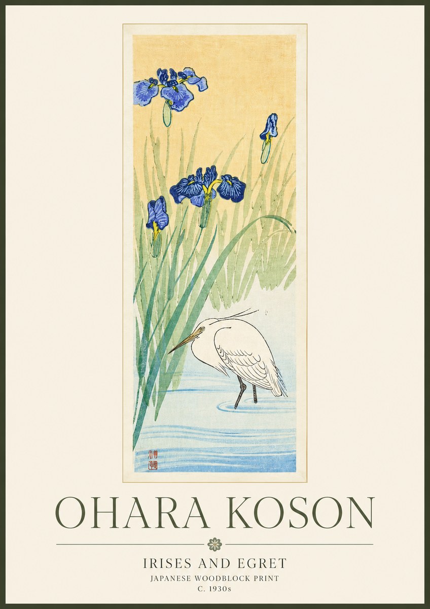 Ohara Koson Irises and Egret No3 - Plakat