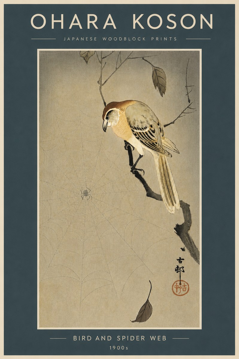 Ohara Koson Bird and Spider Web I No4 - Plakat