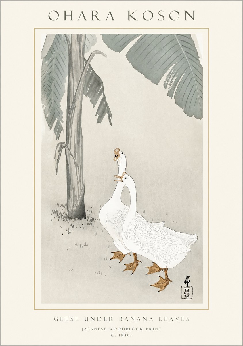 Ohara Koson Geese Under Banana Leaves No1 - Plakat