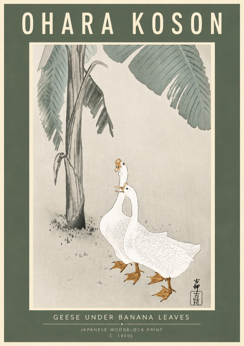 Ohara Koson Geese Under Banana Leaves No4 - Plakat