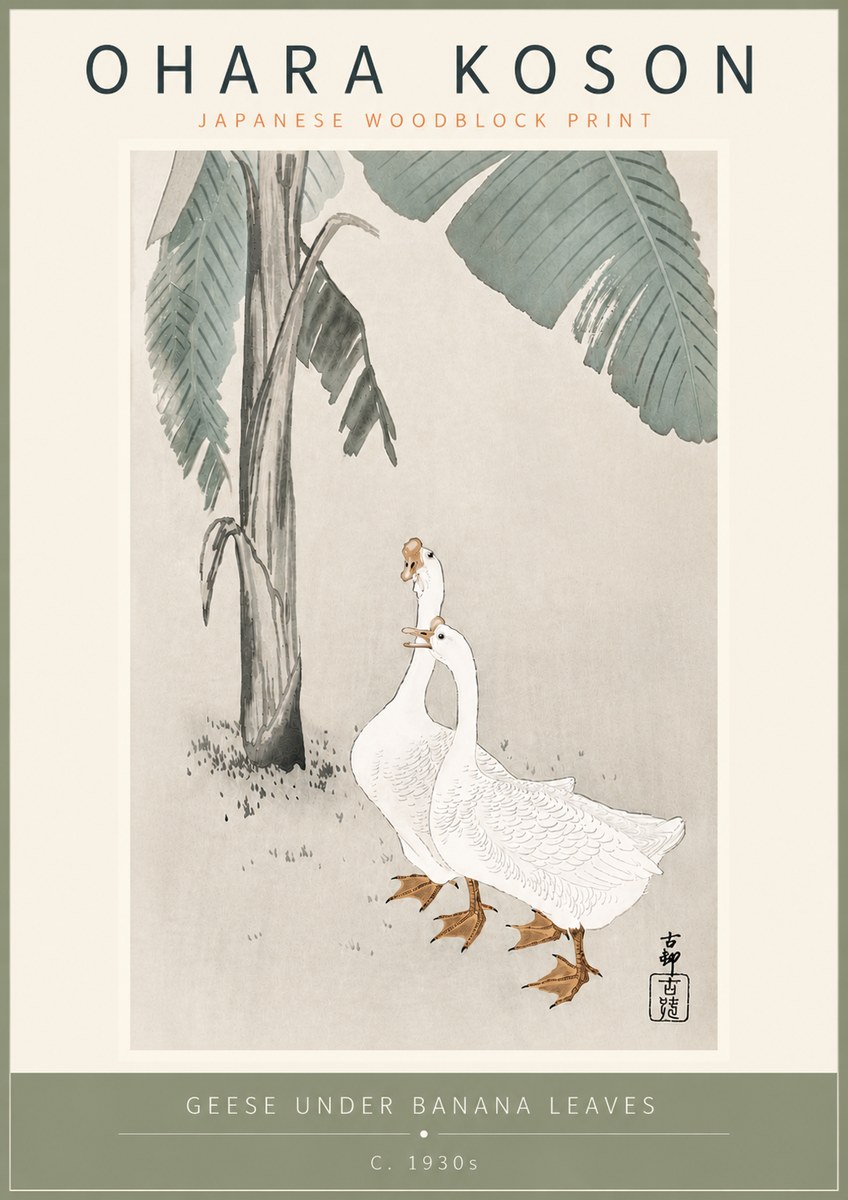 Ohara Koson Geese Under Banana Leaves No5 - Plakat
