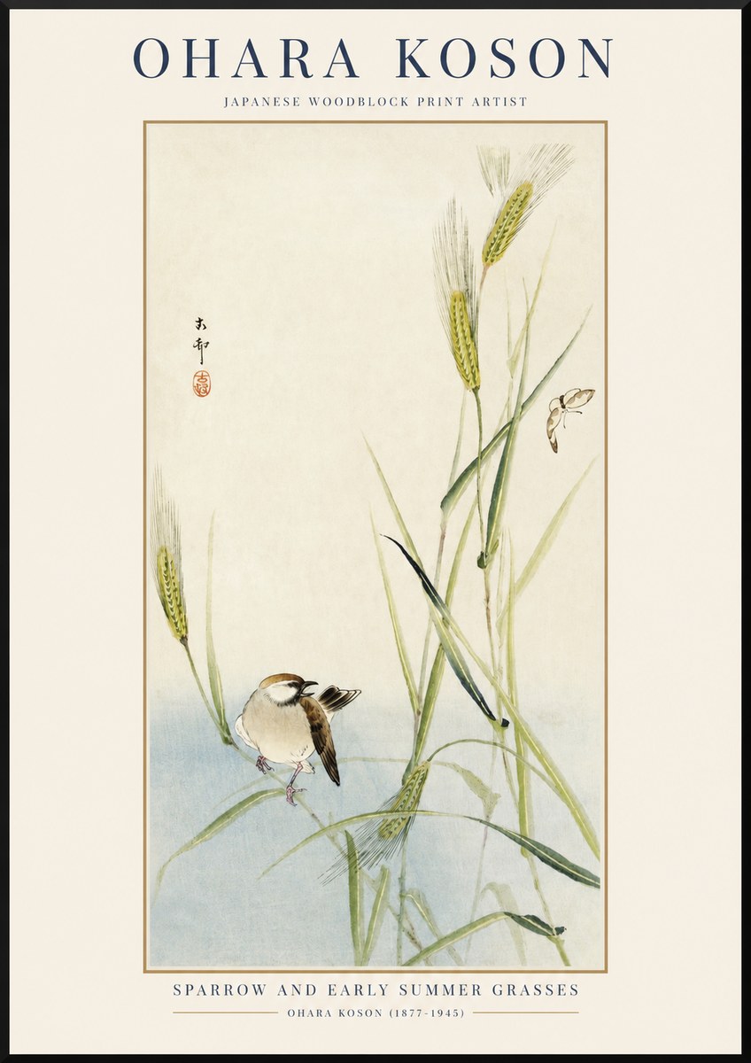 Ohara Koson Sparrow and Early Summer Grasses No1 - Plakat