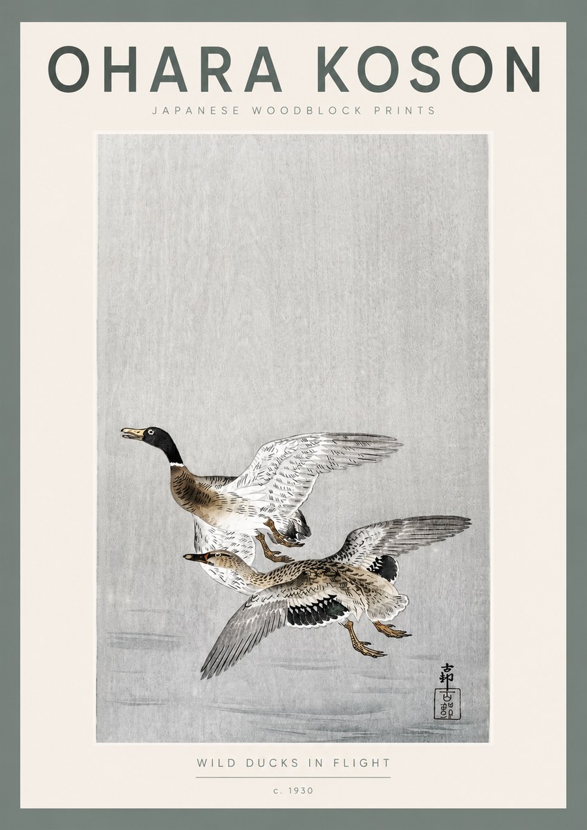 Ohara Koson Wild Ducks in Flight No2 - Plakat