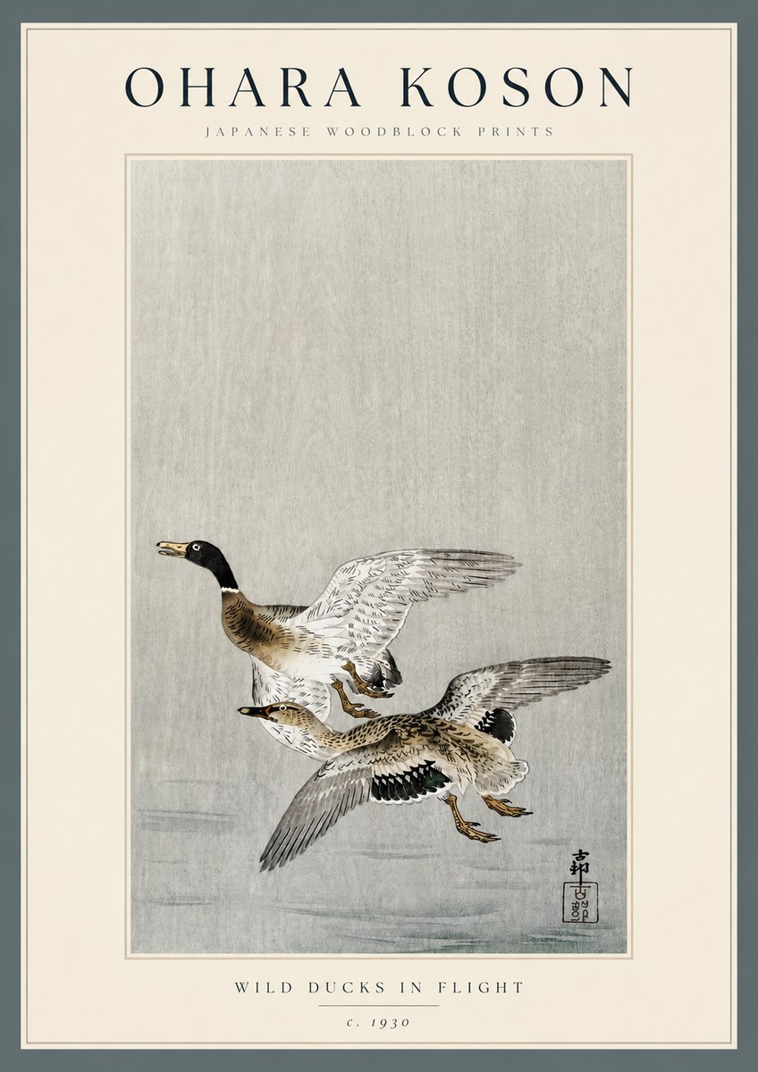 Ohara Koson Wild Ducks in Flight No3 - Plakat