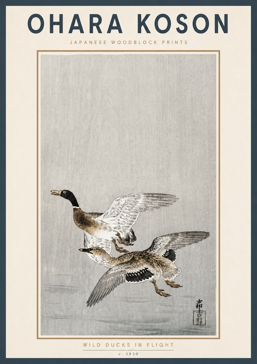 Ohara Koson Wild Ducks in Flight No4 - Plakat