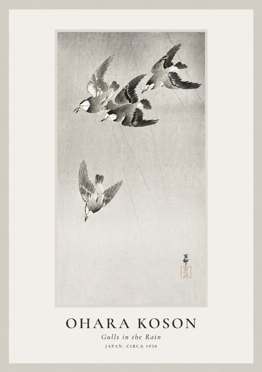 Ohara Koson Gulls in the Rain No1 - Plakat