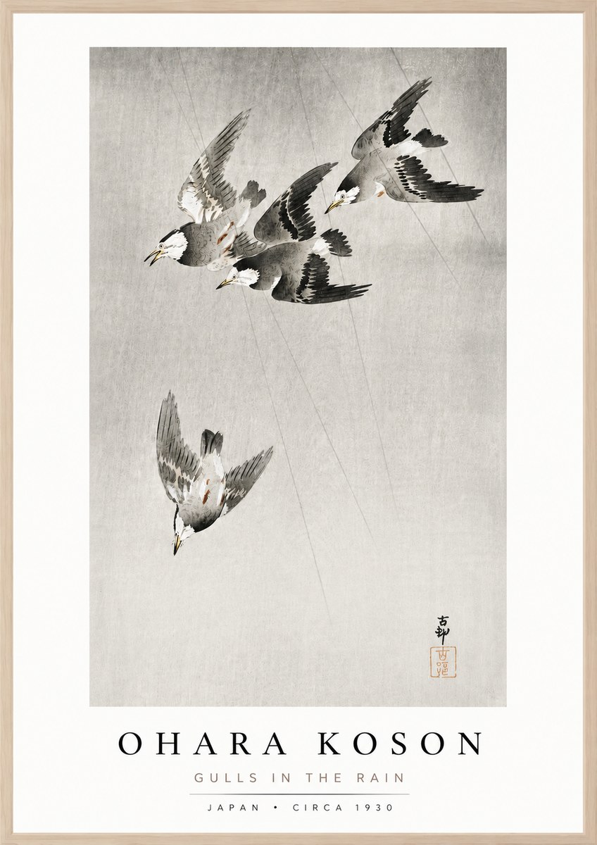 Ohara Koson Gulls in the Rain No3 - Plakat
