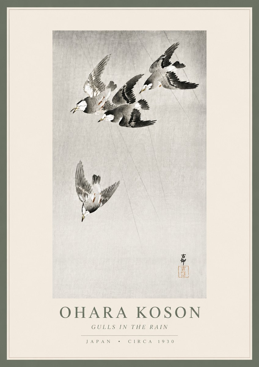 Ohara Koson Gulls in the Rain No4 - Plakat