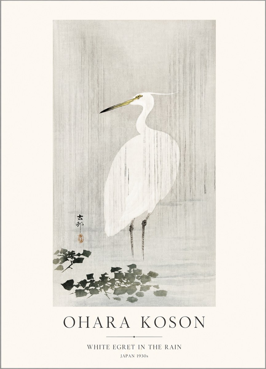Ohara Koson White Egret in the Rain No1 - Plakat