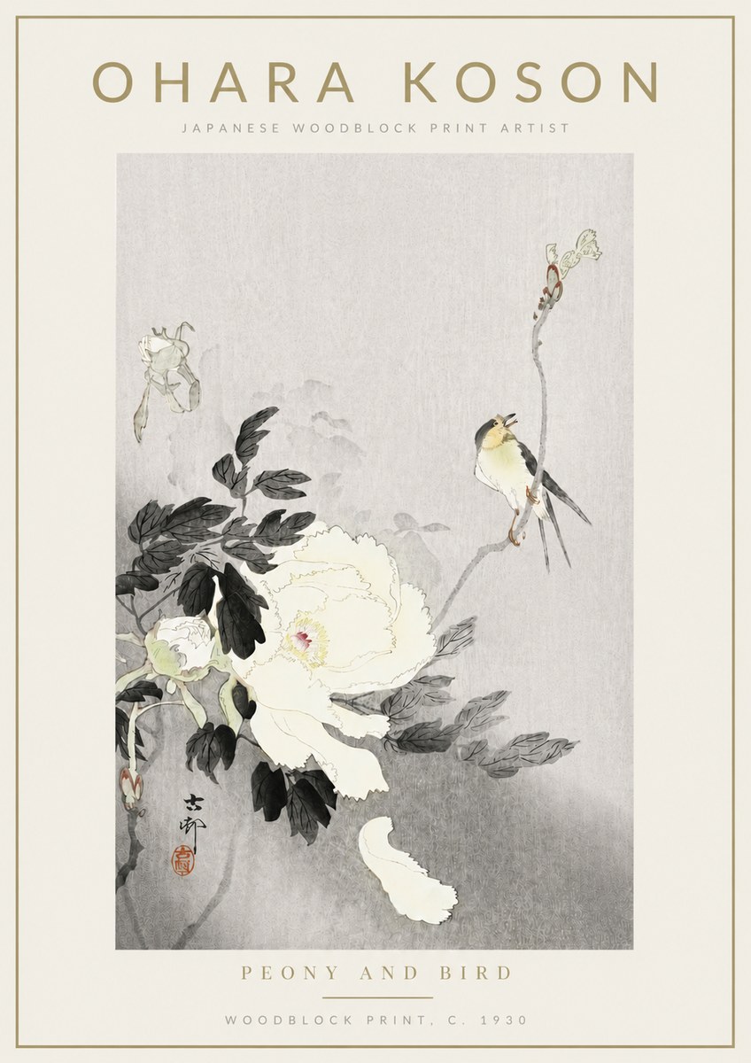 Ohara Koson Peony and Bird No4 - Plakat