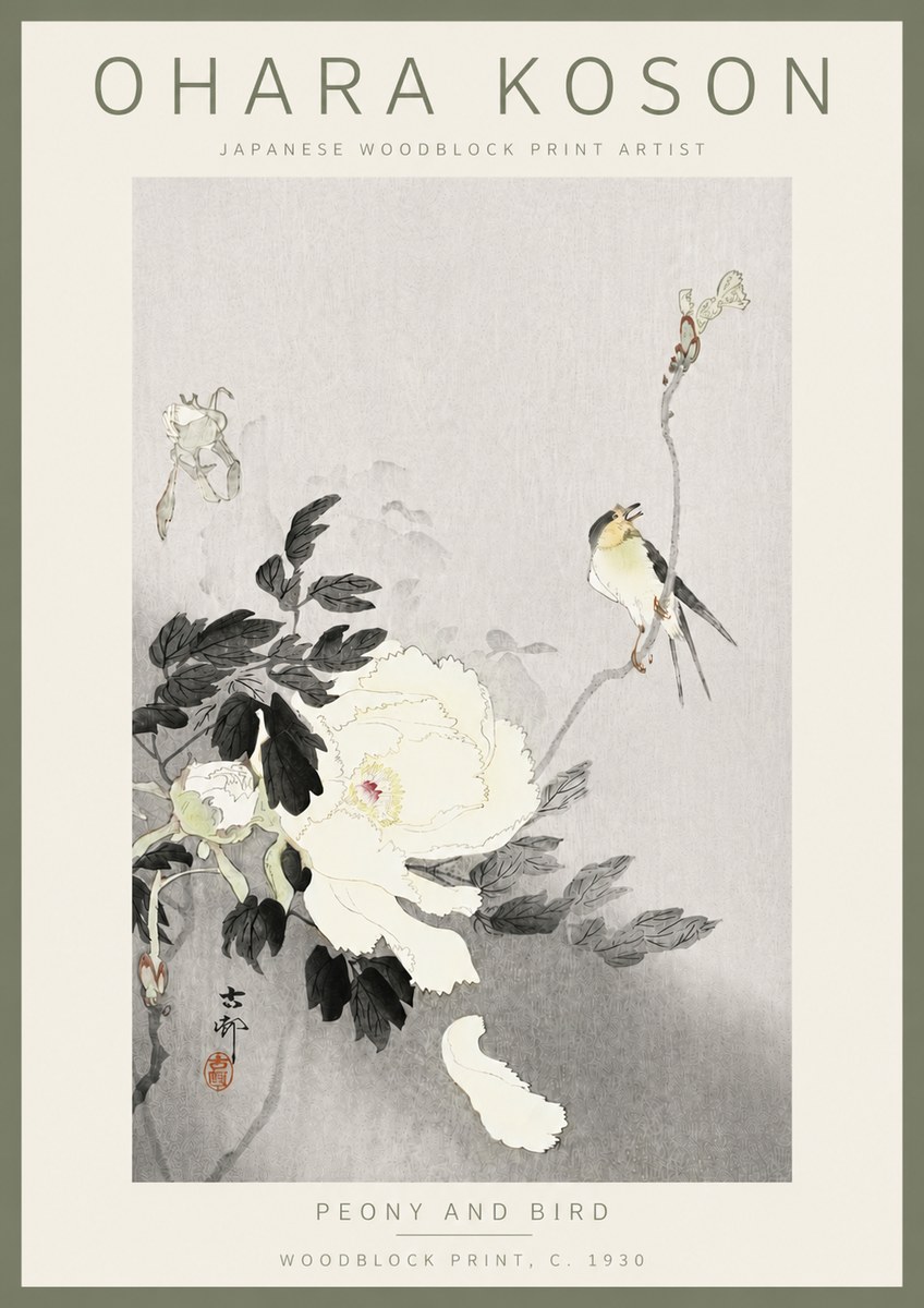 Ohara Koson Peony and Bird No5 - Plakat