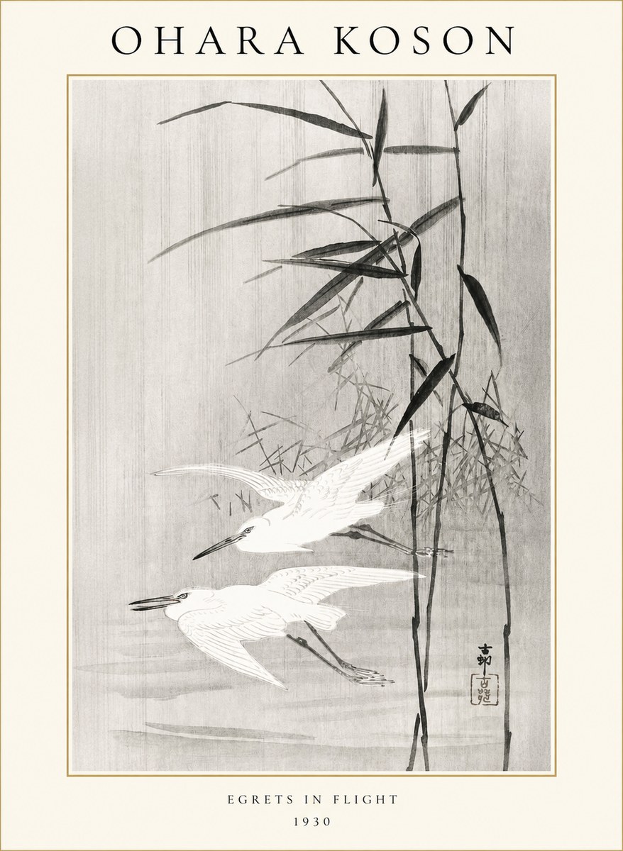 Ohara Koson Two Herons and Reeds No2 - Plakat