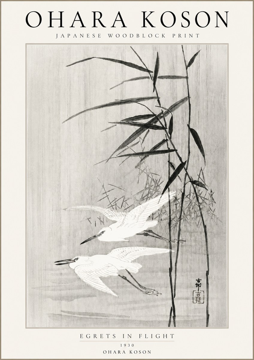 Ohara Koson Two Herons and Reeds No4 - Plakat