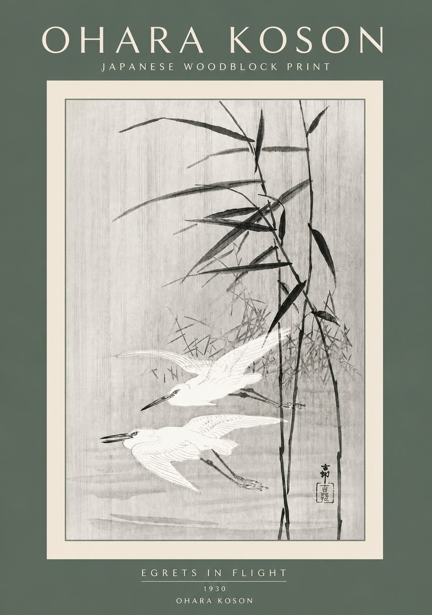 Ohara Koson Two Herons and Reeds No5 - Plakat
