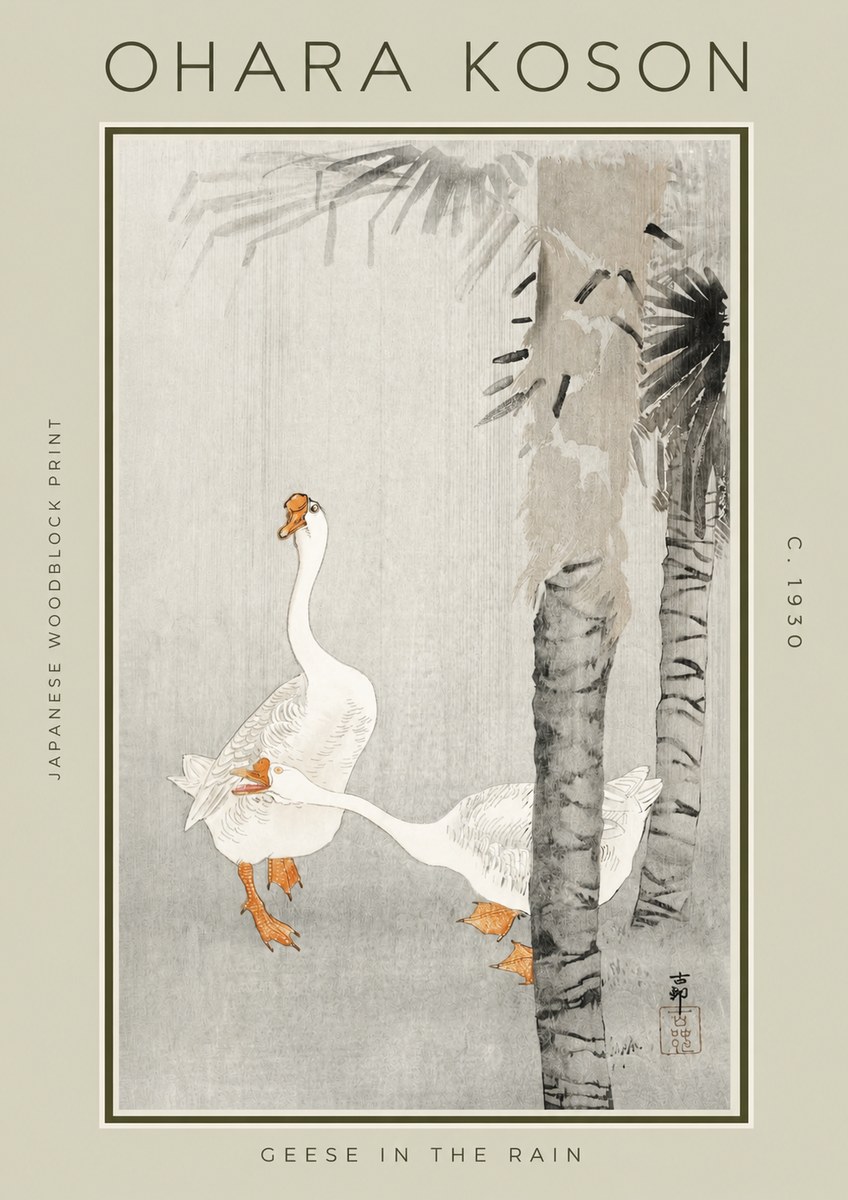 Ohara Koson Geese in the Rain No2 - Plakat