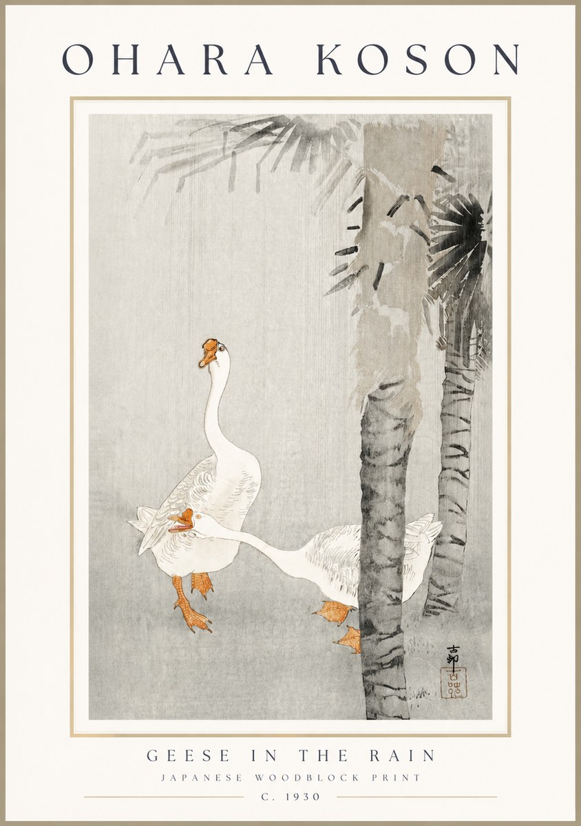 Ohara Koson Geese in the Rain No3 - Plakat