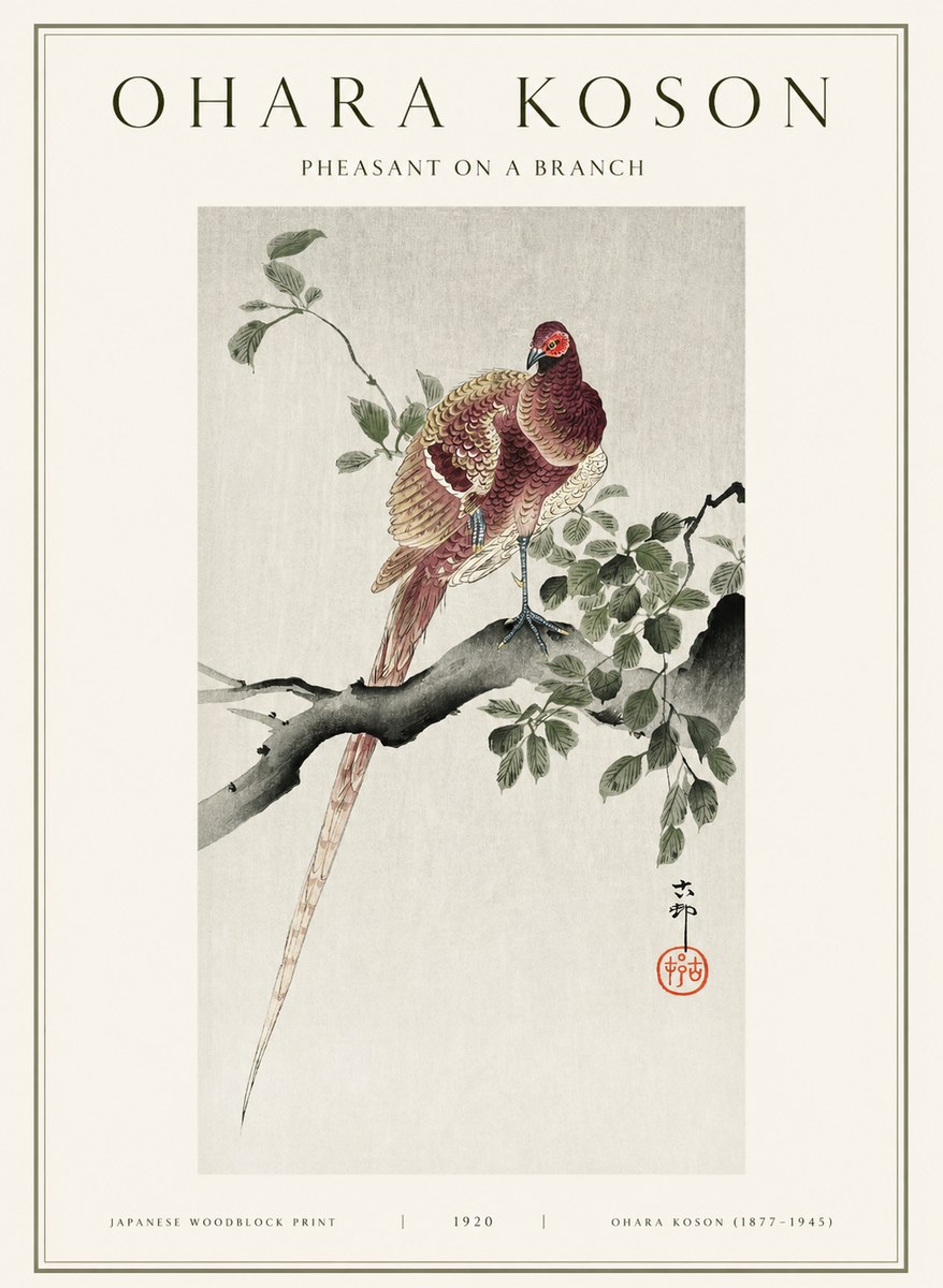 Ohara Koson Pheasant on a Branch No1 - Plakat