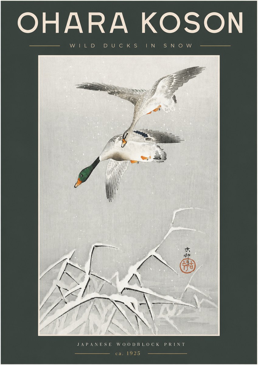 Ohara Koson Wild Ducks in Snow No2 - Plakat
