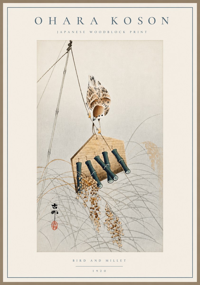 Ohara Koson Bird and Millet No3 - Plakat