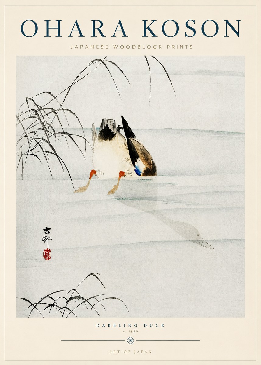 Ohara Koson Dabbling Duck No3 - Plakat