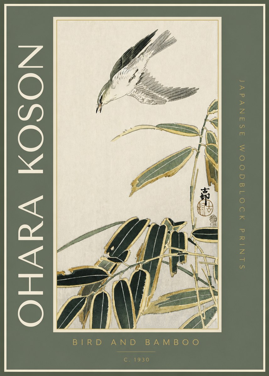 Ohara Koson Bird and Bamboo No2 - Plakat