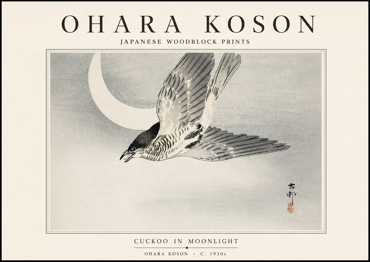 Ohara Koson Cuckoo in Moonlight No5 - Plakat