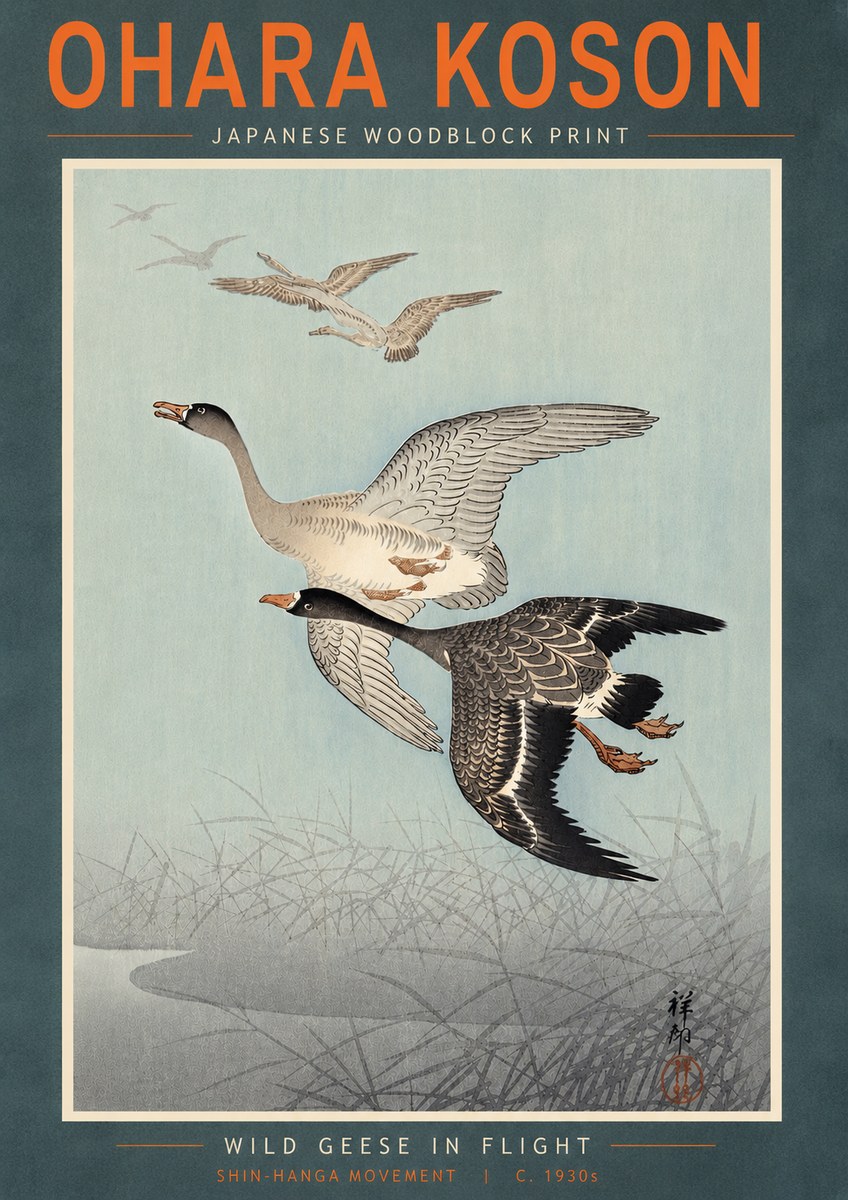 Ohara Koson Wild Geese in Flight II No5 - Plakat