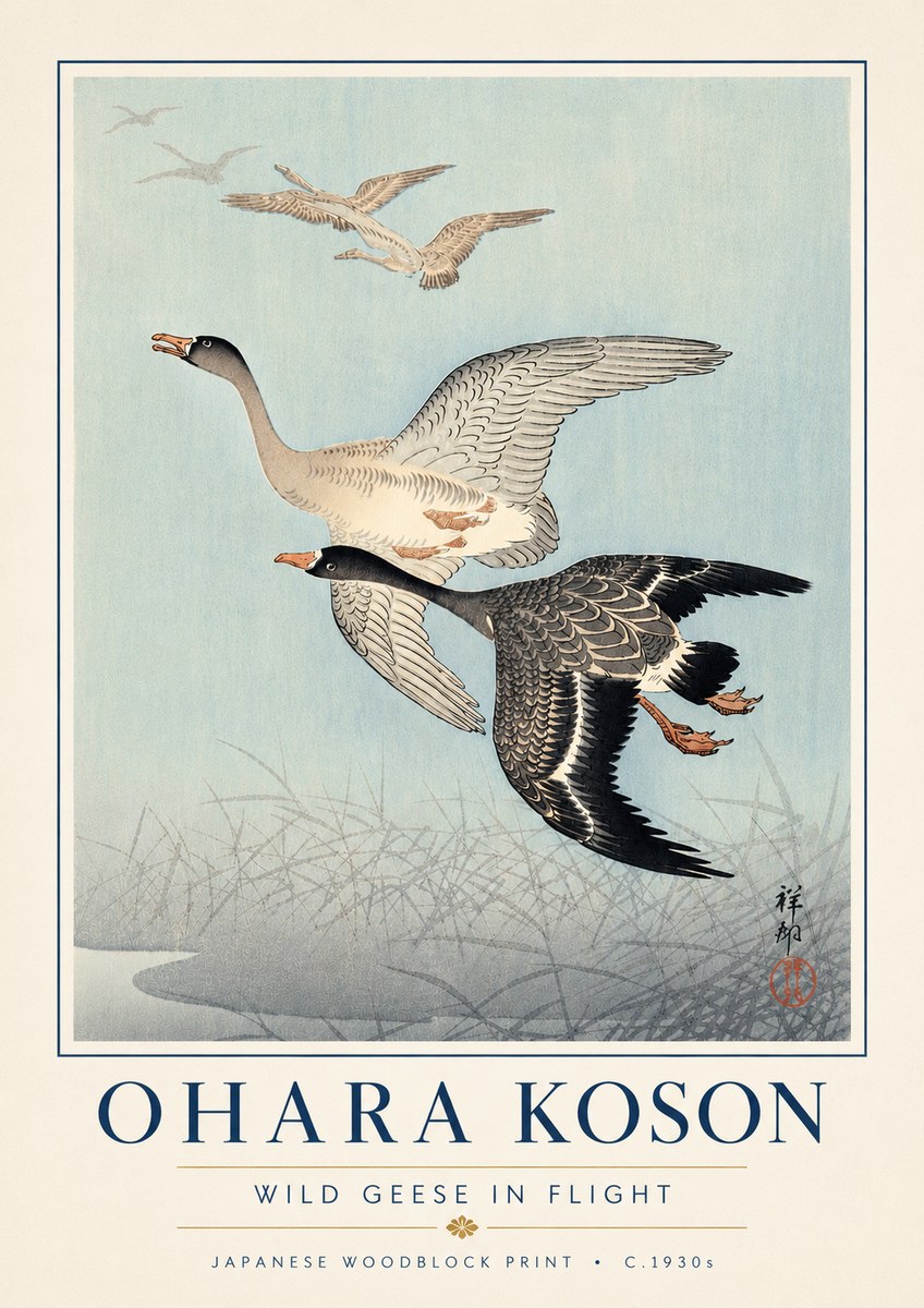 Ohara Koson Wild Geese in Flight II No6 - Plakat