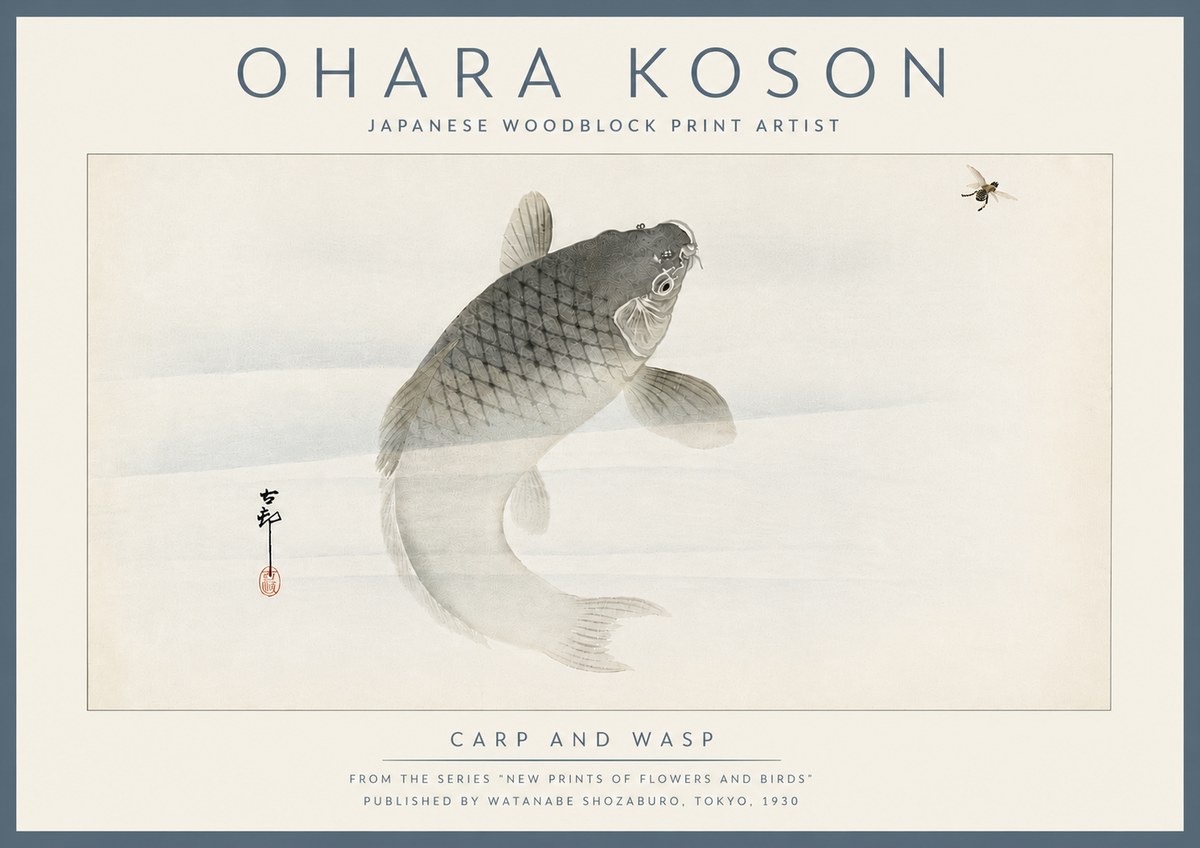 Ohara Koson Carp and Wasp No6 - Plakat
