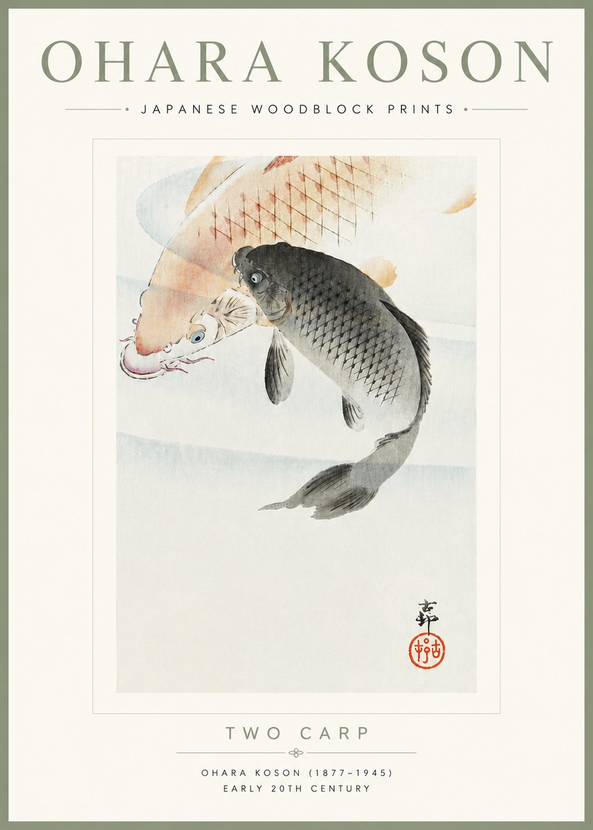 Ohara Koson Two Carp No6 - Plakat