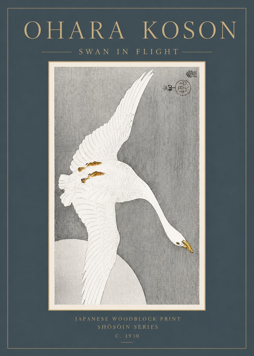 Ohara Koson Swan in Flight No3 - Plakat