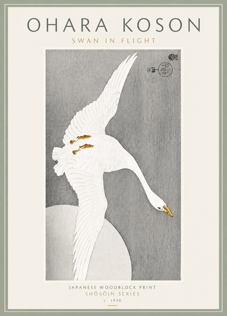 Ohara Koson Swan in Flight No6 - Plakat