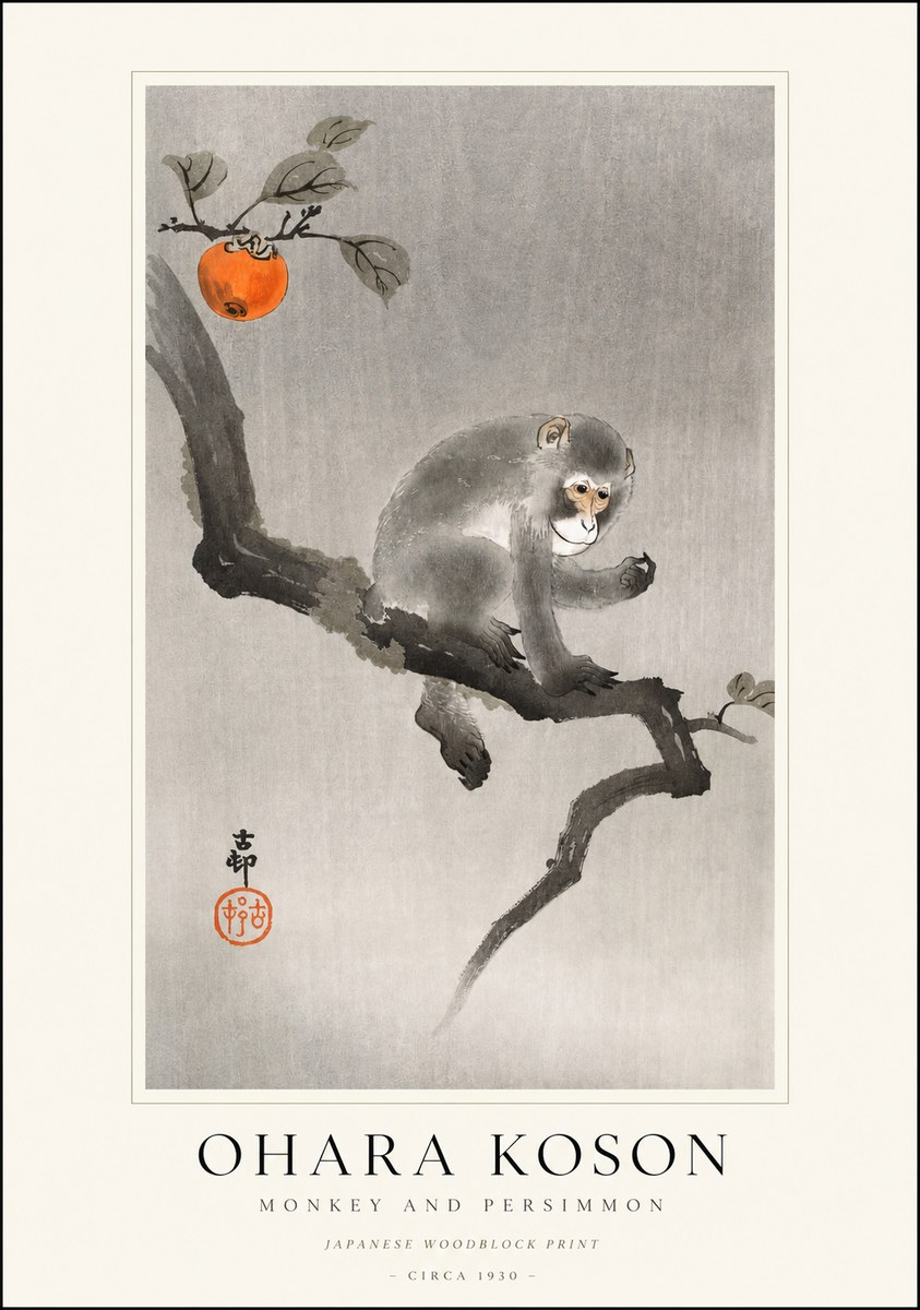 Ohara Koson Monkey and Persimmon No1 - Plakat
